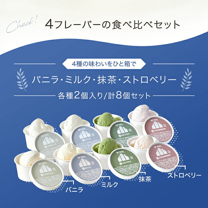 搾りたて生乳 九州 牧場 アイスクリーム 8種セット YAMA 濃厚 ミルク 食べ比べ 詰め合わせ ギフト 無添加 ノンホモ ミルク バニラ 抹茶 ストロベリー 誕生日 お中元 暑中見舞い プレゼント ギフト〔87721222〕