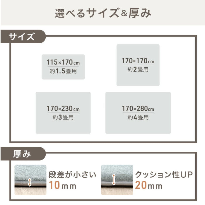 ［170×230］下敷きマット 厚み10mm 洗える 防音 防ダニ 下敷きラグ 滑り止め 防音マット〔90900007〕