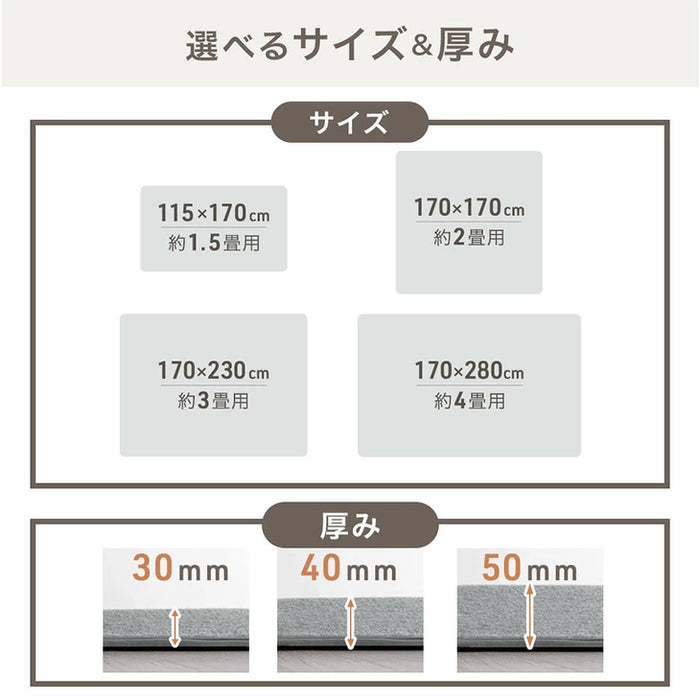 ［170×170］厚み40mm つまずきにくい 極厚下敷きマット 洗える 防音 防ダニ 下敷きラグ 滑り止め 防音マット〔90900022〕
