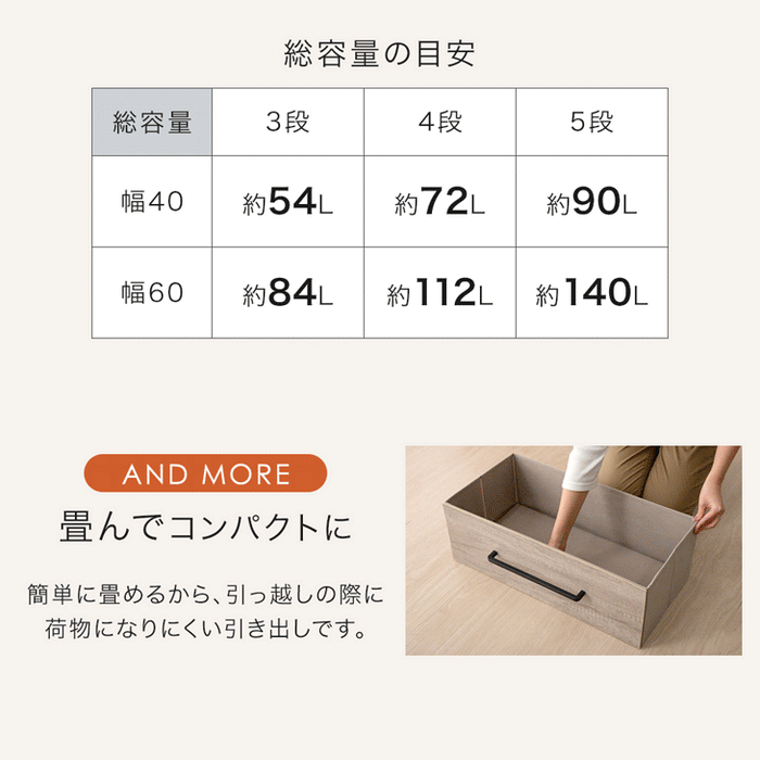 ［4段 幅40cm］ファブリックチェスト 大容量  木目調 脚付き お掃除ロボ対応 北欧 タンス〔91000002〕