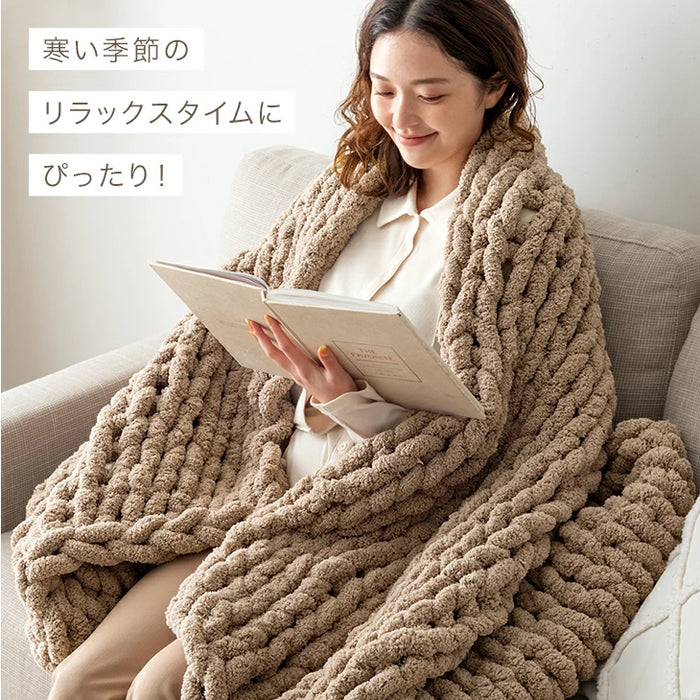 ［シングル］moket ブランケット 洗える ニット 手編み 収納ケース付き 毛布 〔91600002〕