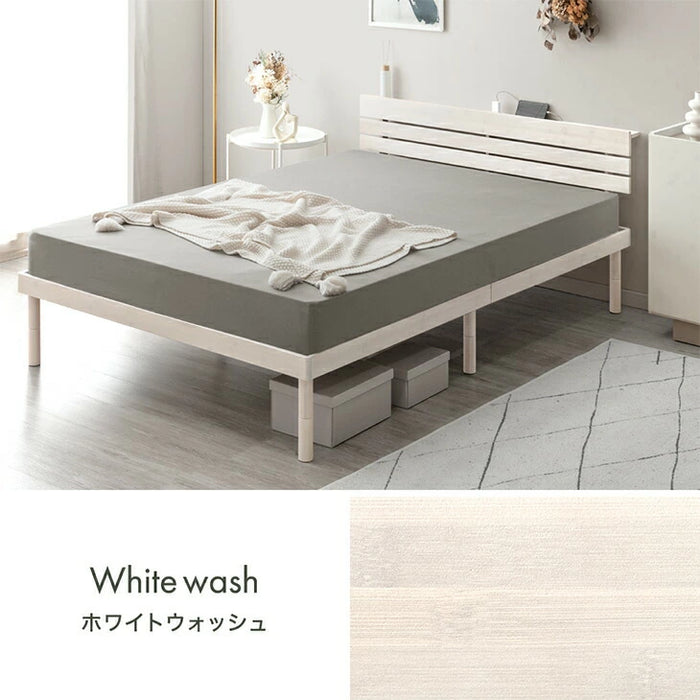 ［セミダブル］天然竹 すのこベッド マットレス付 ボンネルコイル 宮棚＆2口コンセント 3段階高さ調整 頑丈 竹〔91900104〕