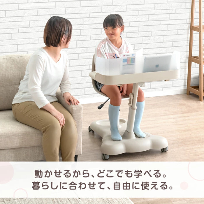 一体型デスク＆チェア セット 高さ調整 キャスター付き キッズデスク キッズチェア〔92002802〕