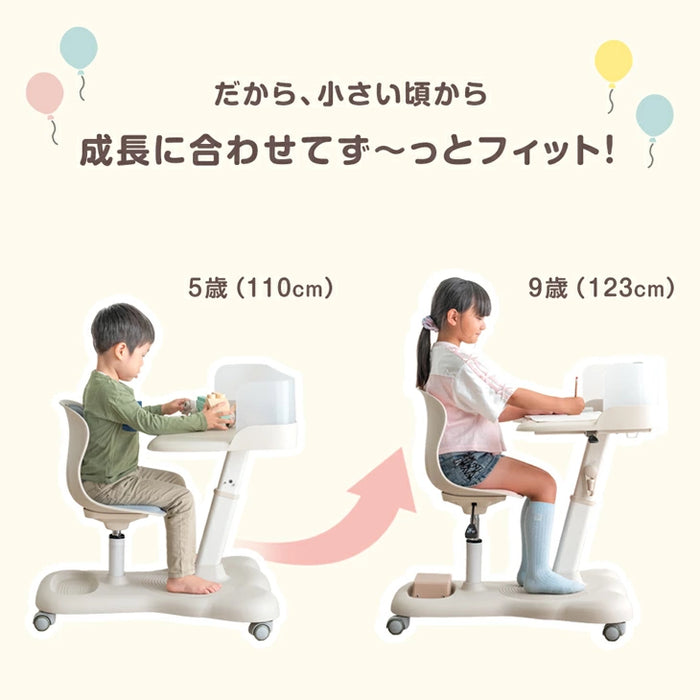 一体型デスク＆チェア セット 高さ調整 キャスター付き キッズデスク キッズチェア〔92002802〕