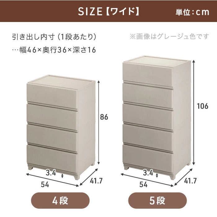 チェスト 日本製 中が見えない ほこりの入りにくい 収納ケース プラスチック  引き出し 軽量 脚付き ワイド［幅54cm・5段］〔92100007〕