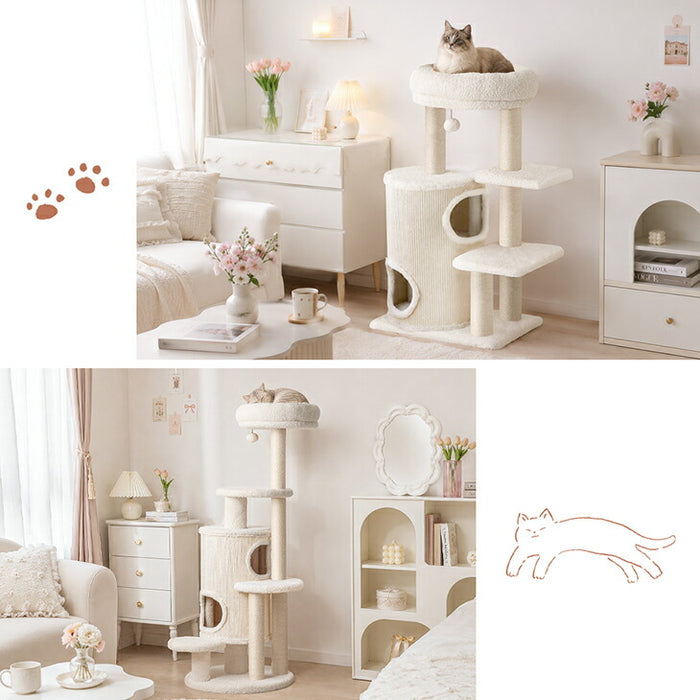 ［98cm］キャットタワー ワントーン ハウス着脱OK 据え置き 爪とぎ 麻紐 猫 キャットハウス 布 洗える 省スペース おしゃれ〔92700003〕