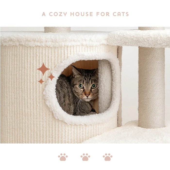 ［98cm］キャットタワー ワントーン ハウス着脱OK 据え置き 爪とぎ 麻紐 猫 キャットハウス 布 洗える 省スペース おしゃれ〔92700003〕