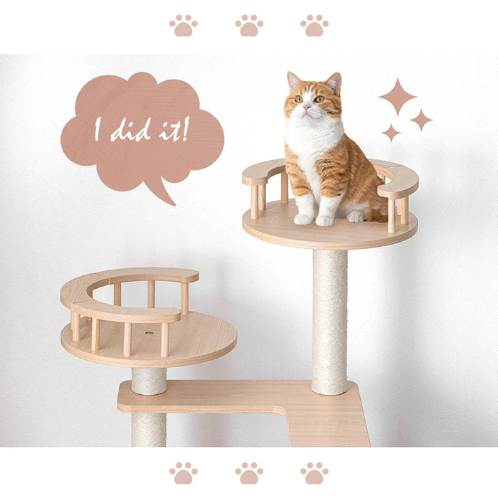 キャットタワー 木目調 据え置き型 爪とぎ 麻紐 置き型 隠れ家付き 北欧 キャットハウス〔92700005〕