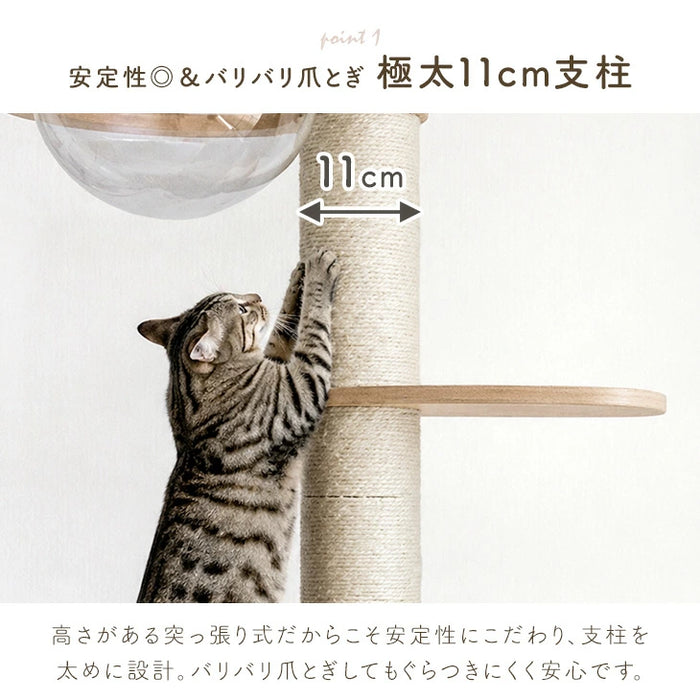 キャットタワー 突っ張り式 木製 爪とぎ 麻紐 猫タワー 組み換えOK〔92700007〕