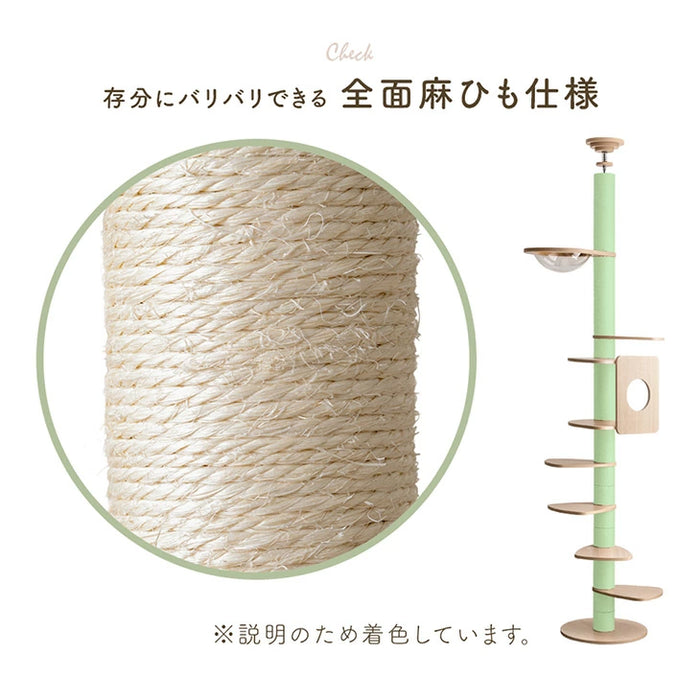 キャットタワー 突っ張り式 木製 爪とぎ 麻紐 猫タワー 組み換えOK〔92700007〕