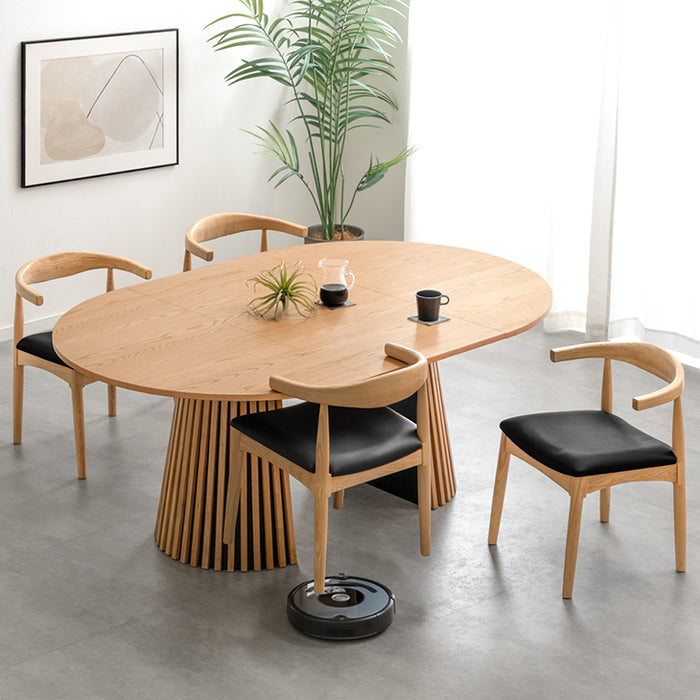 【新発売記念プライス】［幅120-180cm］円形 伸長式 ダイニングテーブルセット 5点セット 4人掛け 木製 格子脚 北欧 おしゃれ ダイニングチェアセット【テーブル搬入設置込み】【超大型商品】〔99900197〕