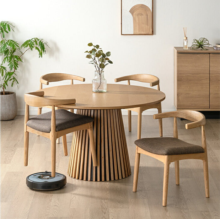 【新発売記念プライス】［幅120-180cm］円形 伸長式 ダイニングテーブルセット 5点セット 4人掛け 木製 格子脚 北欧 おしゃれ ダイニングチェアセット【テーブル搬入設置込み】【超大型商品】〔99900197〕