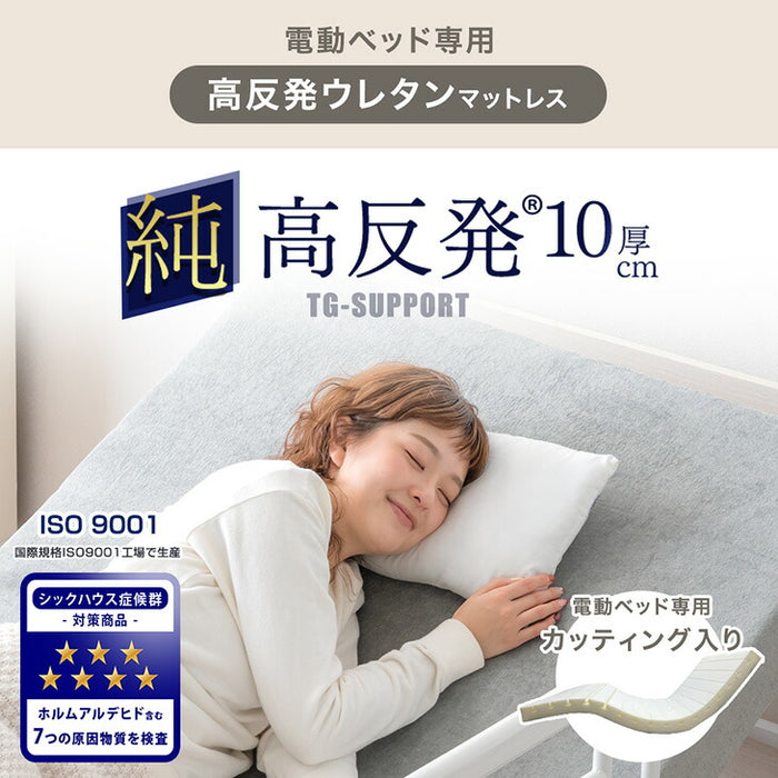 電動ベッド 高反発ウレタンマットレス付 左右変換OK 手すり 引き出し付き 高さ調整 木製【ベッドフレーム搬入設置込み】【超大型商品】〔99900221〕