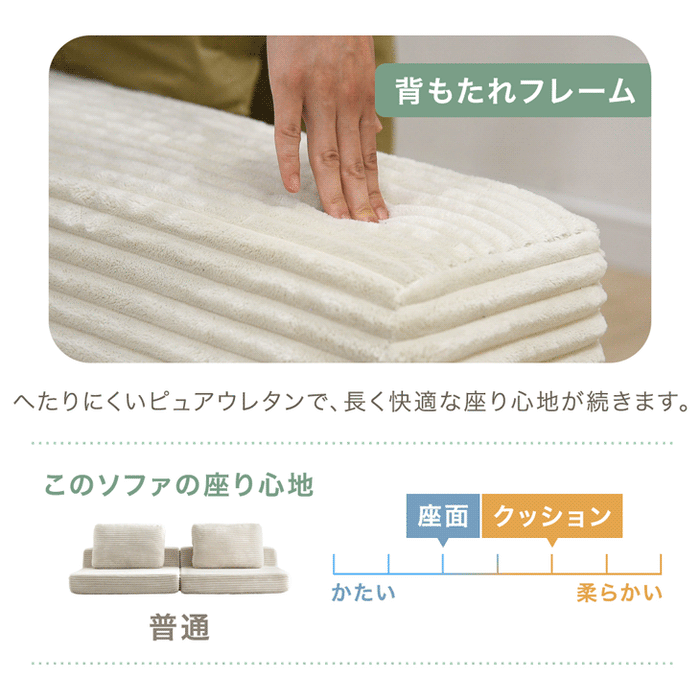 ［2Pタイプ］コーデュロイローソファ 2人掛け 圧縮 フロアソファ ユニットソファ〔99907296〕