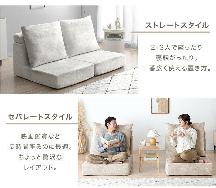 ［2Pタイプ］洗えるカバーリング フロアソファ 圧縮 ハイバック ロータイプ クッション付 北欧〔99900930〕