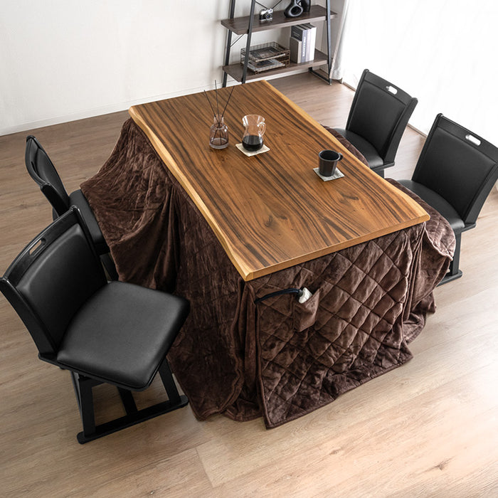 ［6点セット］ダイニングこたつ 135×80cm 6点セット 600W ハロゲンヒーター 長方形 手元コントローラー 高脚 4人掛け 耳付き天板 回転椅子【玄関渡し】〔99907324〕