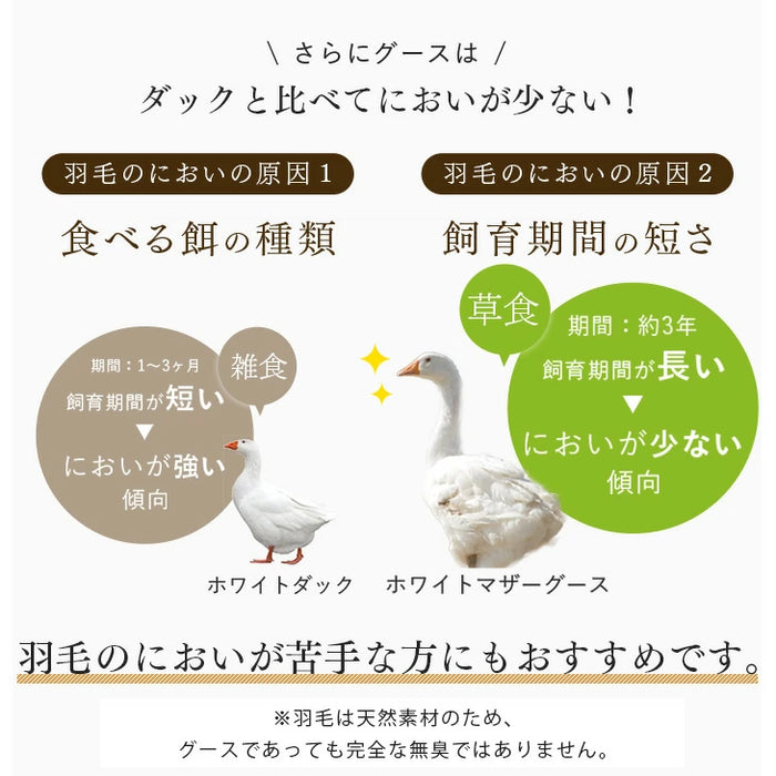 [ダブルロング] コインランドリーで 洗える 羽毛布団 日本製 ホワイト マザーグース 95％ 超長綿60サテン  綿100% 440dp 暖かい  0.8kg  軽い 冬用 冬〔19110080〕
