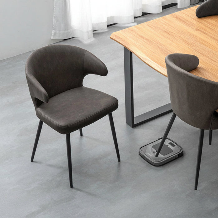 ［1脚］テーブルに掛けられる ダイニングチェア お掃除ロボット対応 ハンギング スチール脚 肘付き レザー調 ファブリック 床傷防止アジャスター〔83200047〕