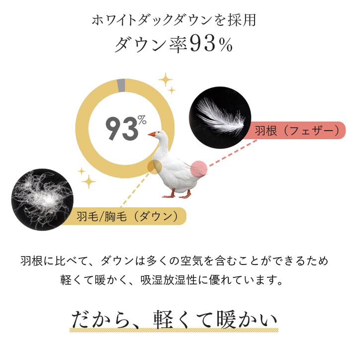 【増量リニューアル】［ダブル］羽毛布団 ホワイトダックダウン93％ 立体キルト 日本製 軽量 暖かい〔10106502〕