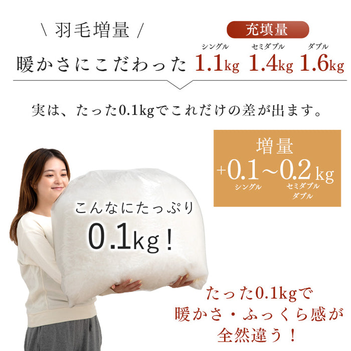 【増量リニューアル】［ダブル］羽毛布団 ホワイトダックダウン93％ 立体キルト 日本製 軽量 暖かい〔10106502〕