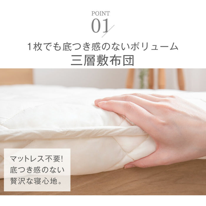 ［シングル・シングルロング］高反発敷布団 防ダニ・抗菌防臭・吸汗速乾 日本製 三層敷布団 綿100％ 帝人アクフィット〔10119093〕