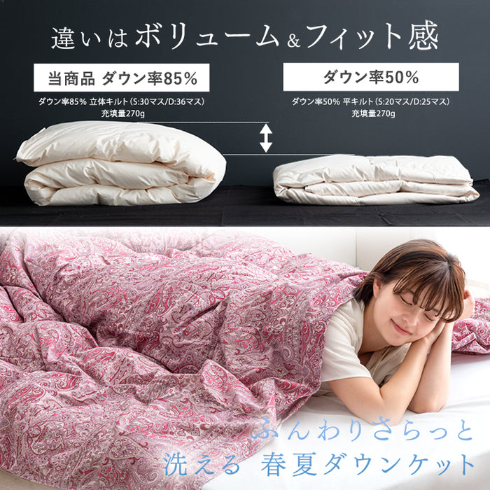 ［セミダブルロング 2枚組］洗える 肌掛け布団 羽毛 日本製 ダックダウン85％ 30マス立体キルト ダウンケット 夏 夏用 布団〔99919470〕