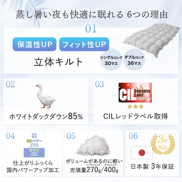 ［セミダブルロング 2枚組］洗える 肌掛け布団 羽毛 日本製 ダックダウン85％ 30マス立体キルト ダウンケット 夏 夏用 布団〔99919470〕