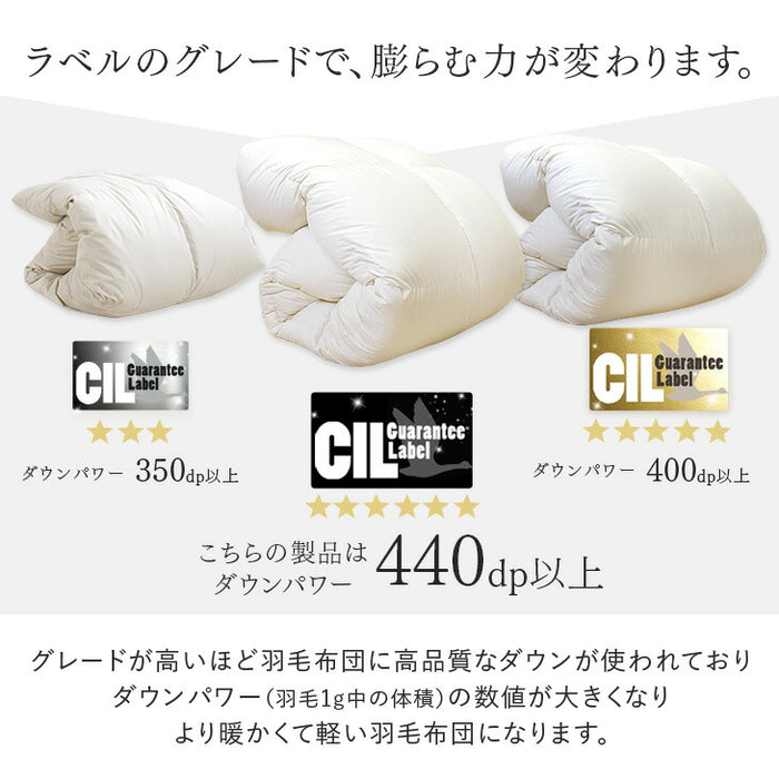[ダブル] 1.6kg 羽毛布団 ポーランド産マザーグースダウン95％ CILブラックラベル 440dp 二層キルト 日本製 〔10119333〕