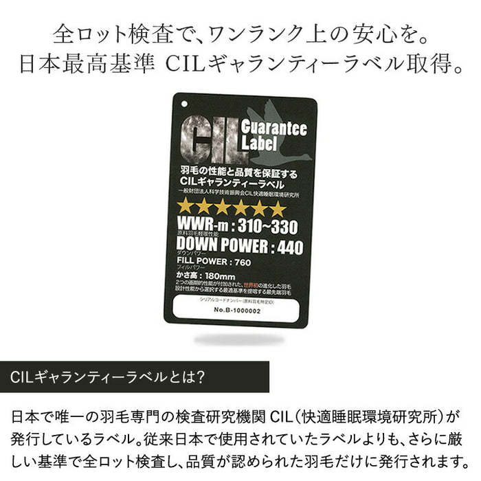 [ダブル] 1.6kg 羽毛布団 ポーランド産マザーグースダウン95％ CILブラックラベル 440dp 二層キルト 日本製 〔10119333〕