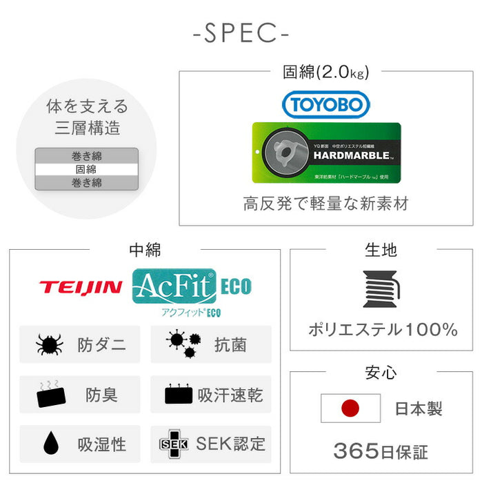 ［ダブル］軽量タイプ 三層敷布団 日本製 固綿 防ダニ 抗菌 防臭吸汗 速乾 硬め〔10156722〕