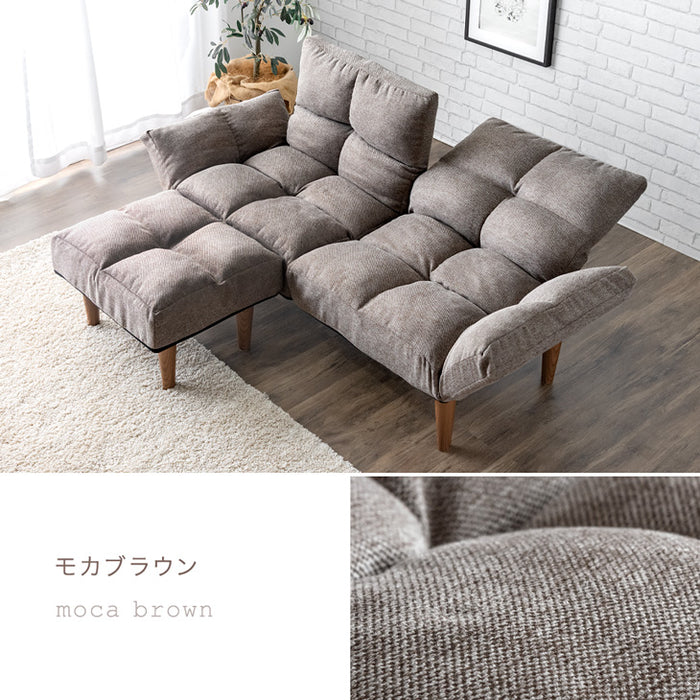 左右独立リクライニング ソファ 二人掛け オットマン付 ポケットコイル 北欧 肘掛 ロースタイル可 ファブリック生地〔15210108〕