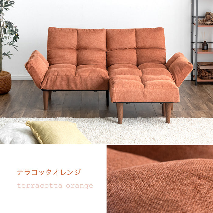 左右独立リクライニング ソファ 二人掛け オットマン付 ポケットコイル 北欧 肘掛 ロースタイル可 ファブリック生地〔15210108〕