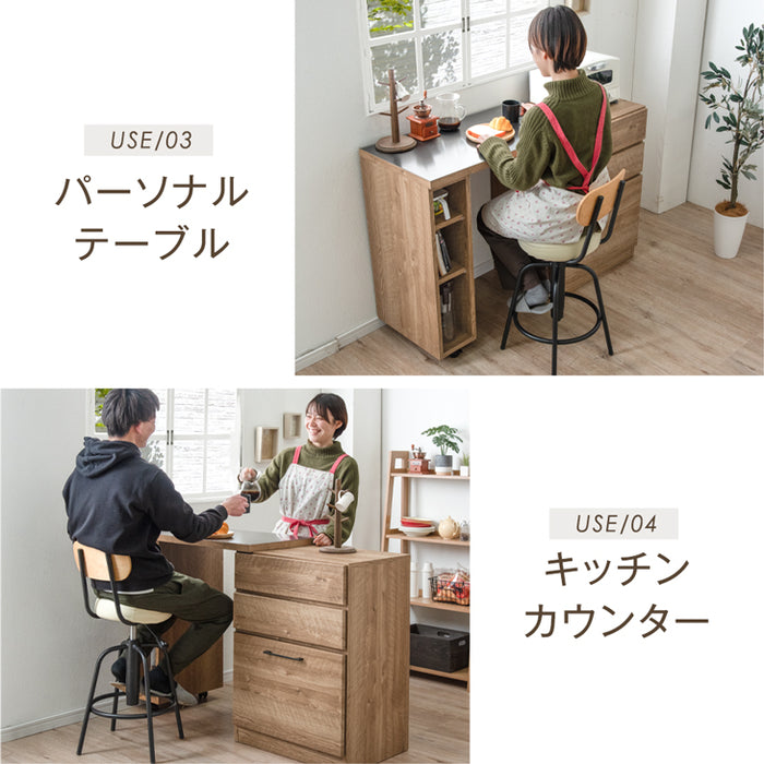 ［幅80cm］高耐久ステンレス天板 伸縮 キッチンカウンター 大川家具 完成品 間仕切り ロータイプ 収納【超大型商品】〔17010093〕
