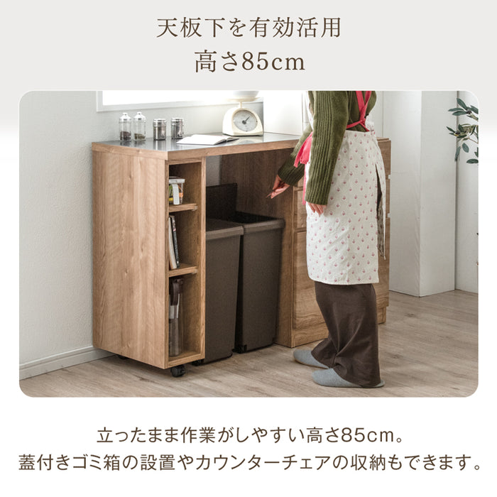 ［幅80cm］高耐久ステンレス天板 伸縮 キッチンカウンター 大川家具 完成品 間仕切り ロータイプ 収納【超大型商品】〔17010093〕