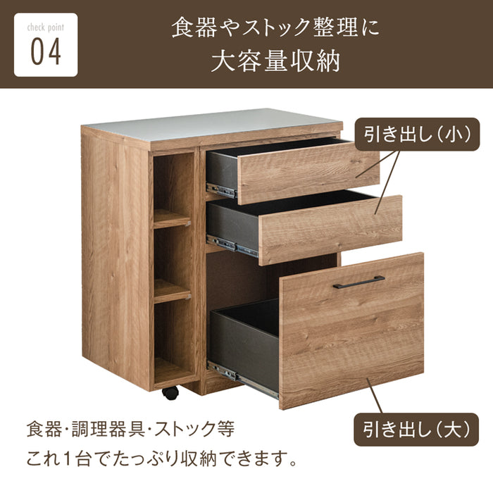 ［幅80cm］高耐久ステンレス天板 伸縮 キッチンカウンター 大川家具 完成品 間仕切り ロータイプ 収納【超大型商品】〔17010093〕
