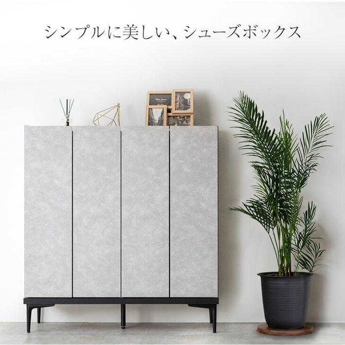 [幅100] シューズボックス 大川家具 完成品 大理石調 飾り棚 ロータイプ スリム 脚付き 棚板 コンパクト 消臭【超大型商品】〔17010098〕
