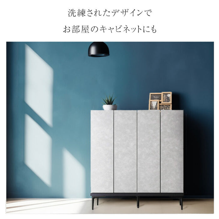 [幅100] シューズボックス 大川家具 完成品 大理石調 飾り棚 ロータイプ スリム 脚付き 棚板 コンパクト 消臭【超大型商品】〔17010098〕