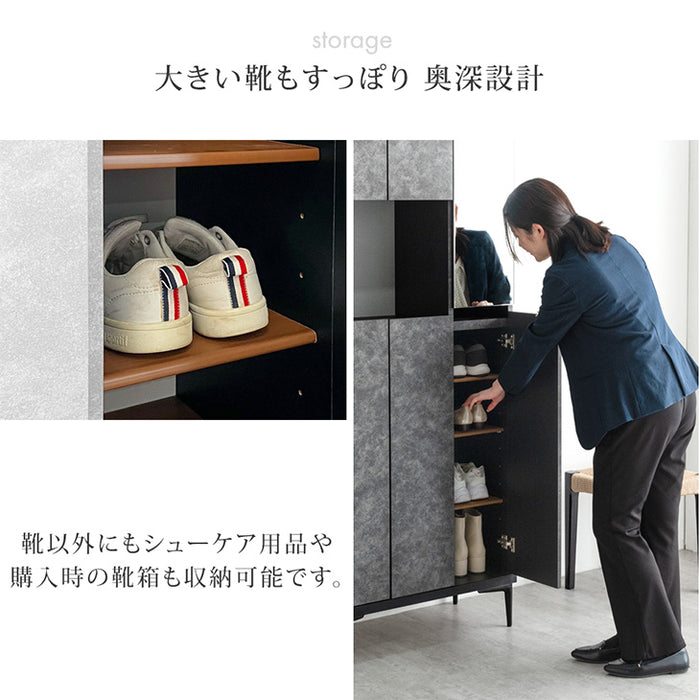 ［幅75］シューズボックス 国産 完成品 ミラー付き 消臭機能付 姿見 下駄箱 ハイタイプ 玄関収納 靴箱【超大型商品】〔17010109〕