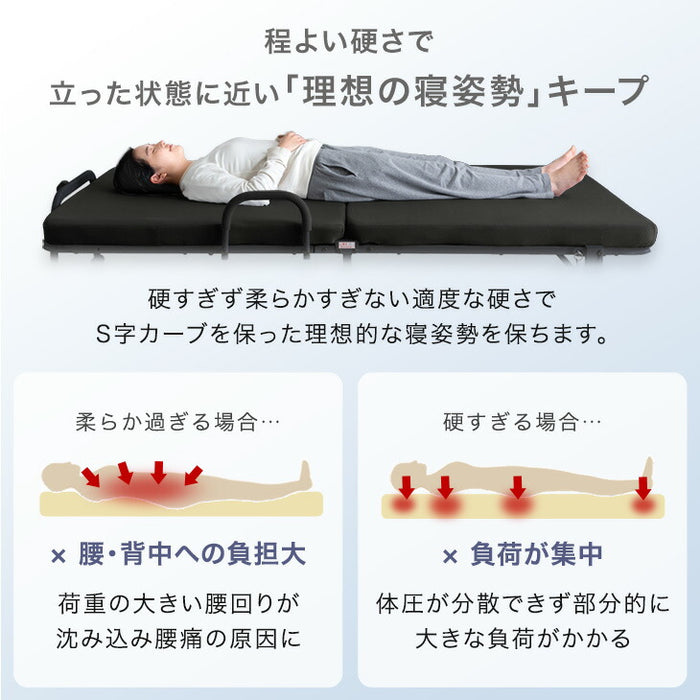 ［セミダブル］高反発 マットレス付き 折りたたみベッド 洗える カバーリング 14段 リクライニング〔17600151〕