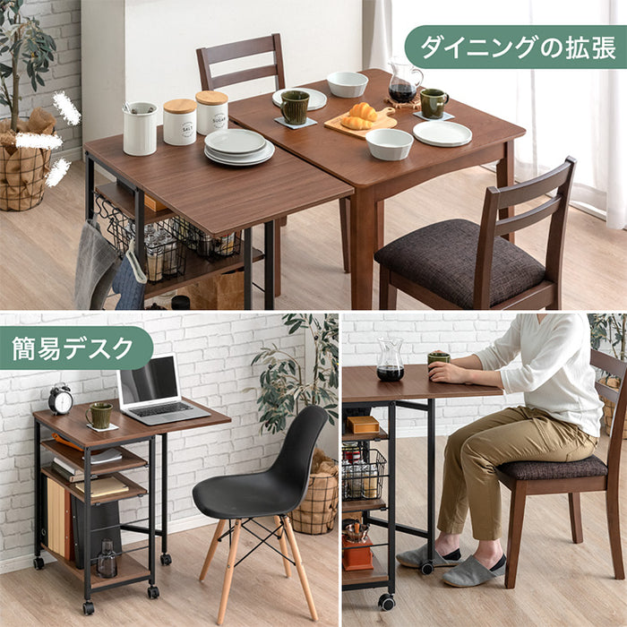 バタフライキッチンラック キャスター/アジャスター切り替え 3段 スライド棚 隙間収納 キッチンワゴン〔17620023〕