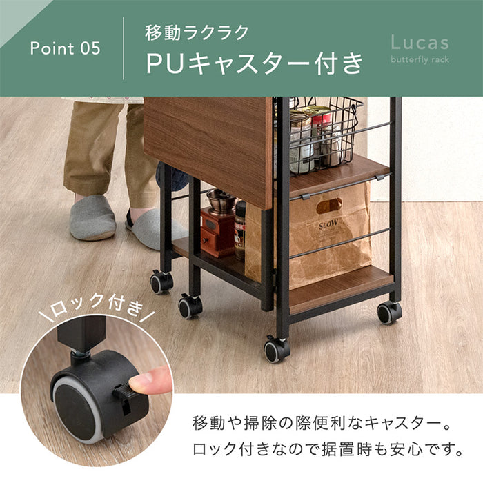バタフライキッチンラック キャスター/アジャスター切り替え 3段 スライド棚 隙間収納 キッチンワゴン〔17620023〕