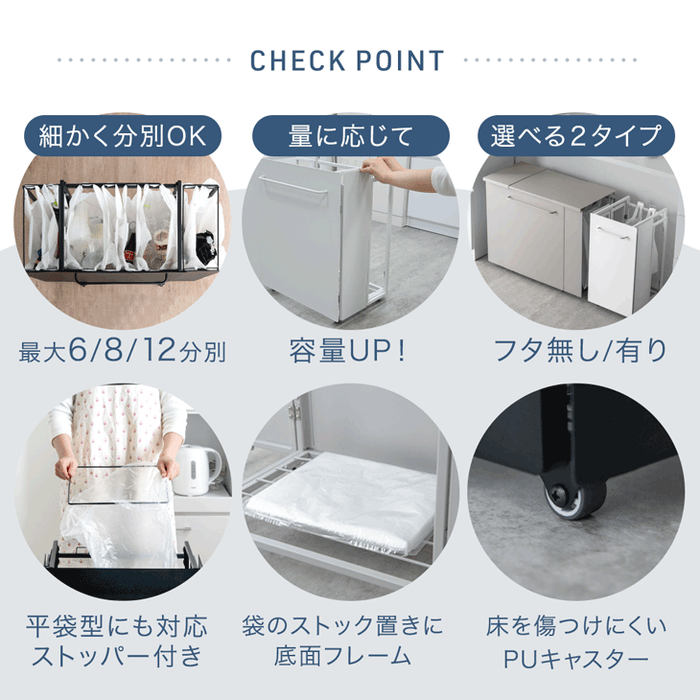 ［フタ有り Sサイズ］特許取得 拡張ゴミ箱 最大6分別 キャスター付 ゴミ袋ホルダー 拡張OK ダストボックス〔99900577〕
