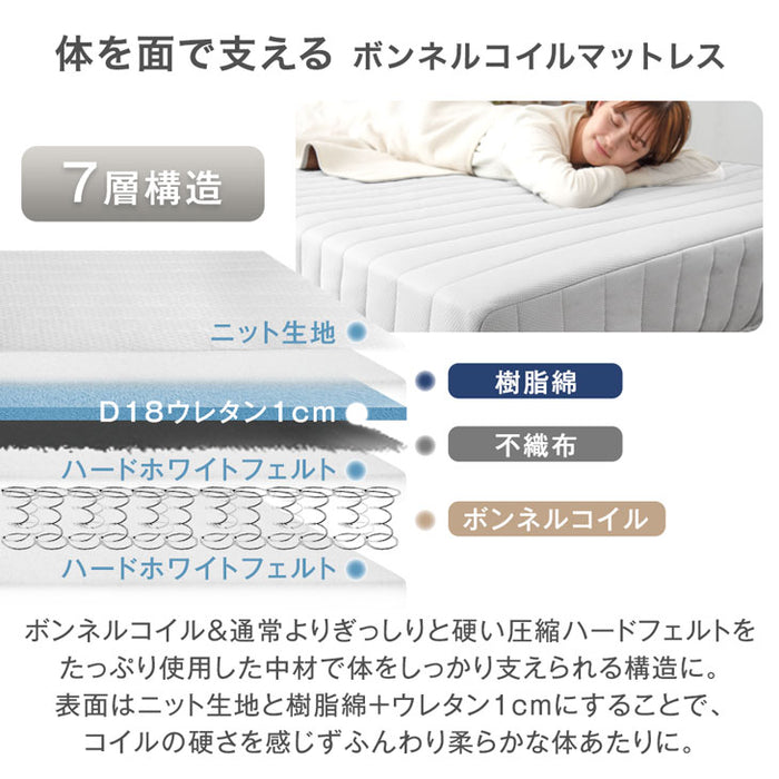 ［セミダブル］宮棚＆2口コンセント 脚付きマットレス ボンネルコイル エコテックス 一体型〔17800210〕