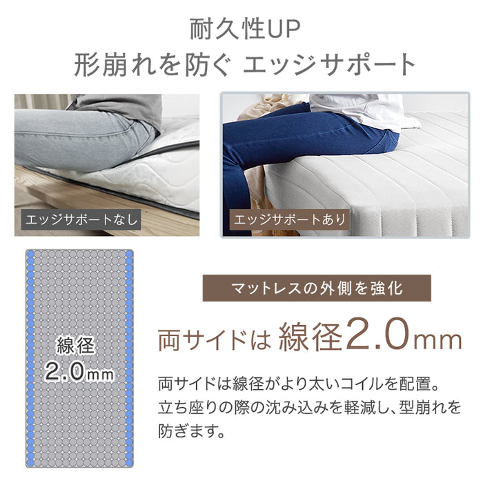 ［セミダブル］組み立て簡単 脚付きマットレス ポケットコイル 高反発 圧縮梱包 安心のエコテックス生地 一体型〔17810130〕