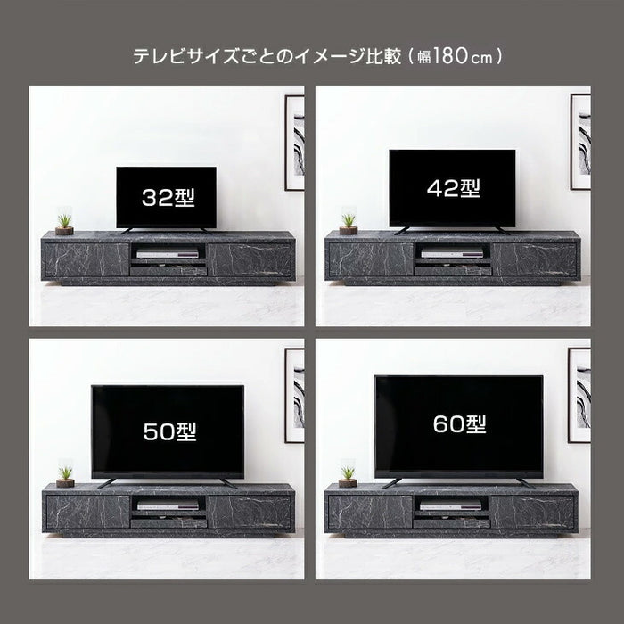 幅180cm 大理石＆セラミック調 テレビ台 プッシュ式引き出し 国産 完成品 ストーン調 TV台 ローボード マーブル柄【超大型商品】〔20010004〕