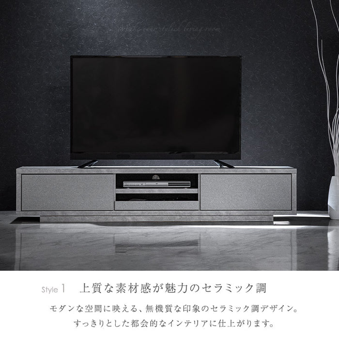 幅180cm 大理石＆セラミック調 テレビ台 プッシュ式引き出し 国産 完成品 ストーン調 TV台 ローボード マーブル柄【超大型商品】〔20010004〕