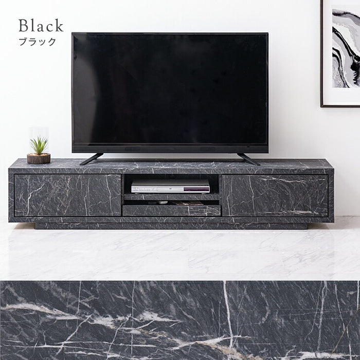 幅180cm 大理石＆セラミック調 テレビ台 プッシュ式引き出し 国産 完成品 ストーン調 TV台 ローボード マーブル柄【超大型商品】〔20010004〕