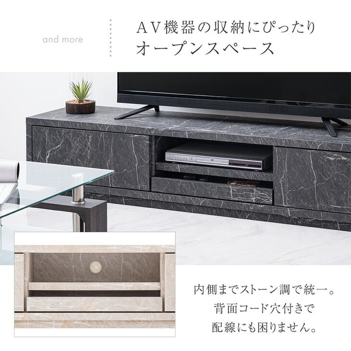 幅180cm 大理石＆セラミック調 テレビ台 プッシュ式引き出し 国産 完成品 ストーン調 TV台 ローボード マーブル柄【超大型商品】〔20010004〕