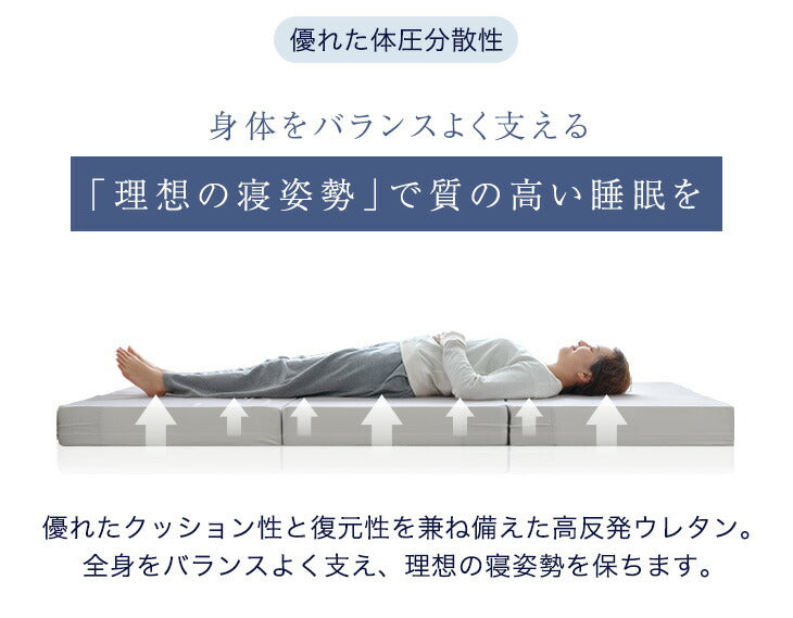 [ダブル]  純高反発 マットレス 3つ折り 厚み10cm 150N 日本製〔23300046〕