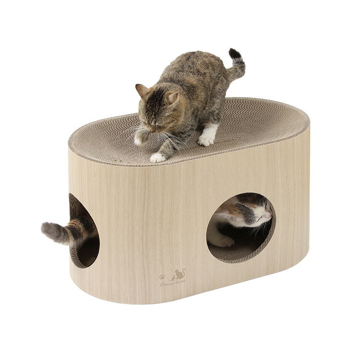 木目調 キャットハウス 爪とぎ付 2WAY設計 省スペース おしゃれ 猫用品 〔23500017〕